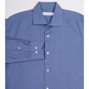 United Arrows Green Label Relaxing Japan Blue Slim Cotton Linen Dress Shirt S